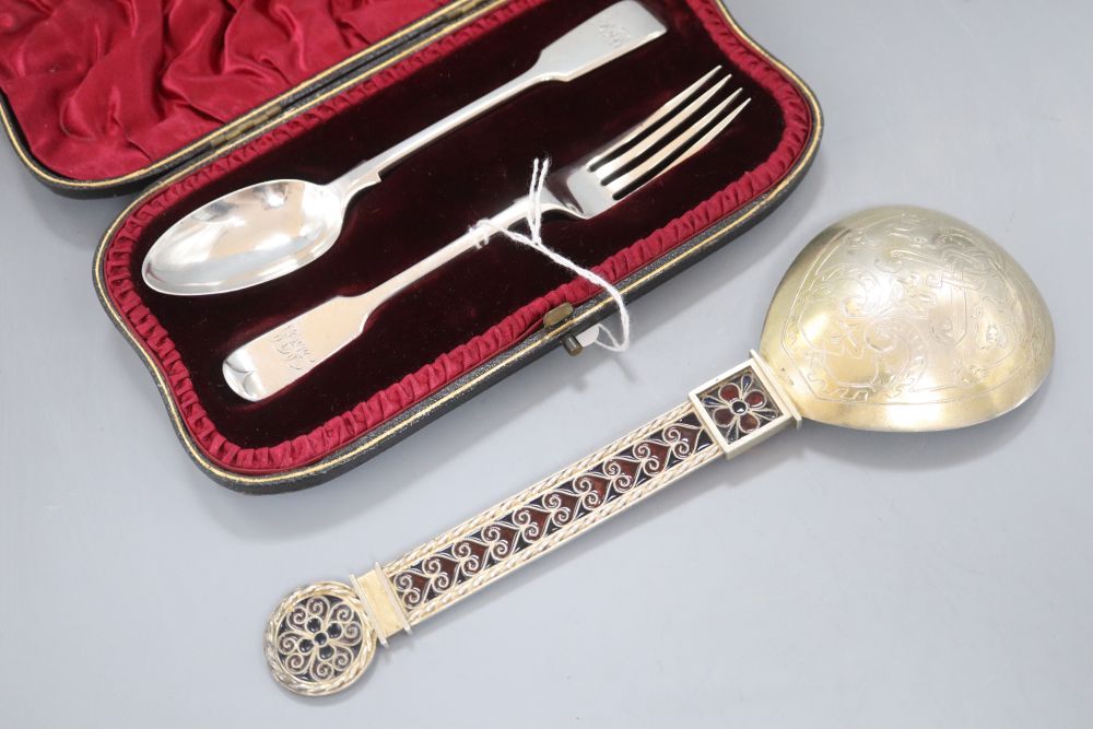 Enamelled spoon & christening set.